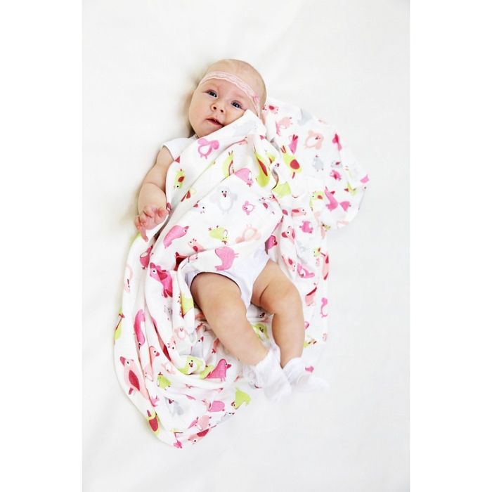 Bambusniedru autiņš "Putniņi" 30x30cm rozā