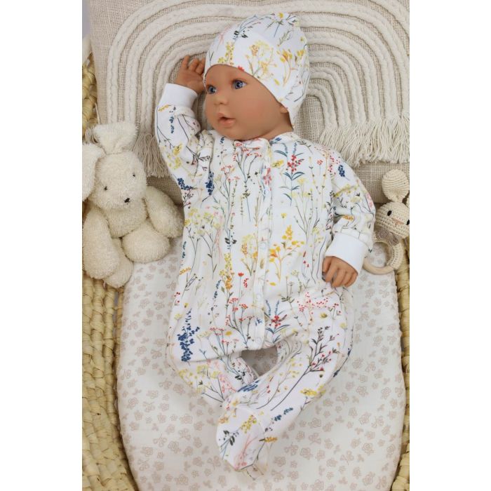 Zīdaiņu kokvilnas rāpulītis ar piedurknēm  "Flowers breeze" 