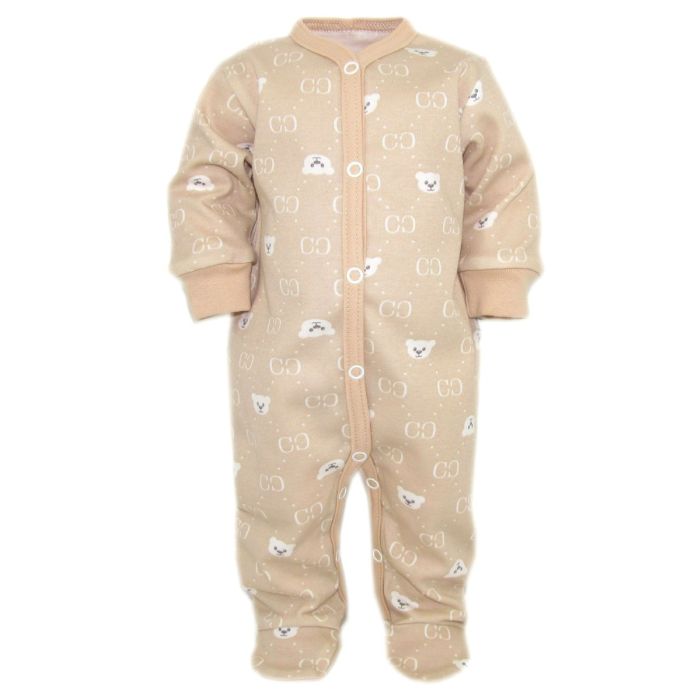 Zīdaiņu kokvilnas rāpulītis ar piedurknēm "Bear glamour beige " 