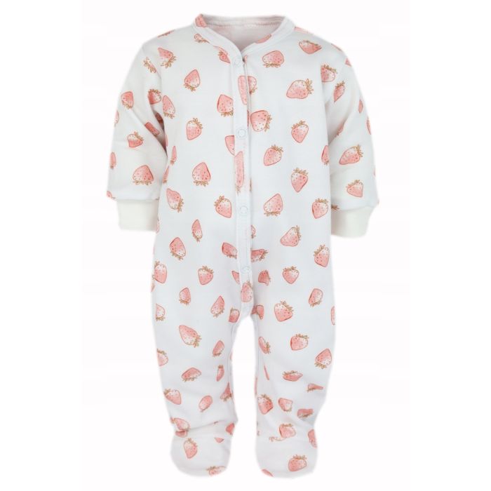 Zīdaiņu kokvilnas rāpulītis ar piedurknēm  "Strawberry" 