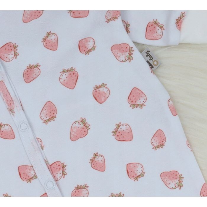 Zīdaiņu kokvilnas rāpulītis ar piedurknēm  "Strawberry" 