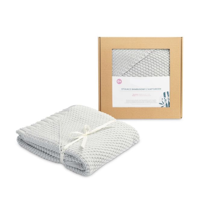 Adīts bambusa viskoze pleds "Baby" 90x85 cm pelēks