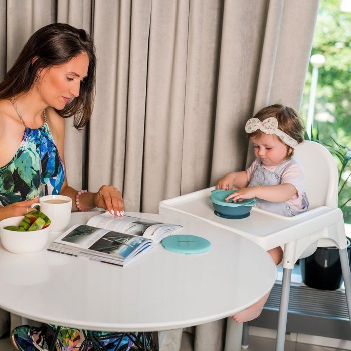 Šķīvis ar lipīgu dibenu un vāku,  zils