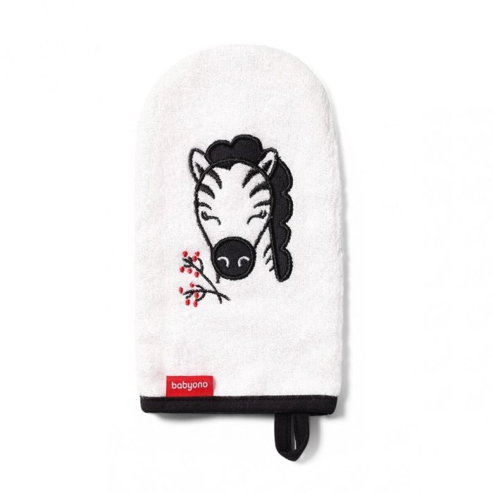 Cimdiņš bambusa bērna mazgāšanai BabyOno "Zebra"