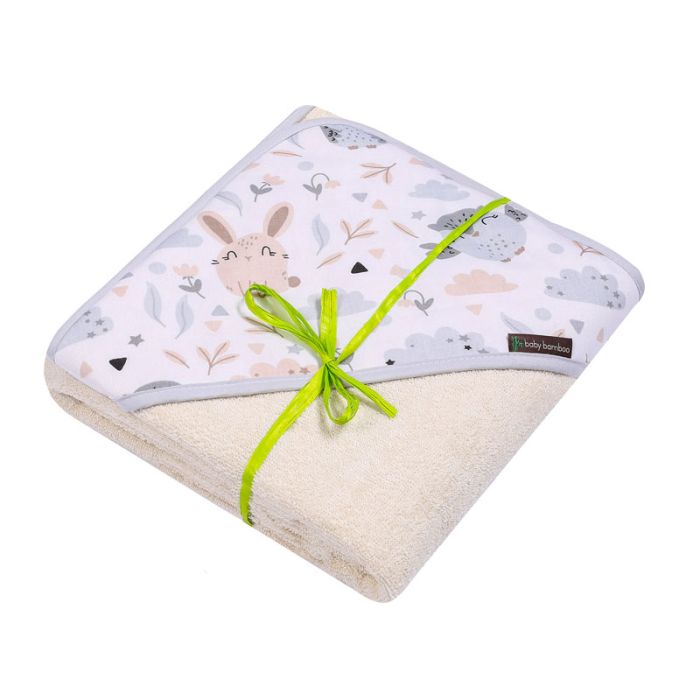 Bambusa dvielis ar kapuci 100x100cm  "Baby bamboo" ar pūcēm