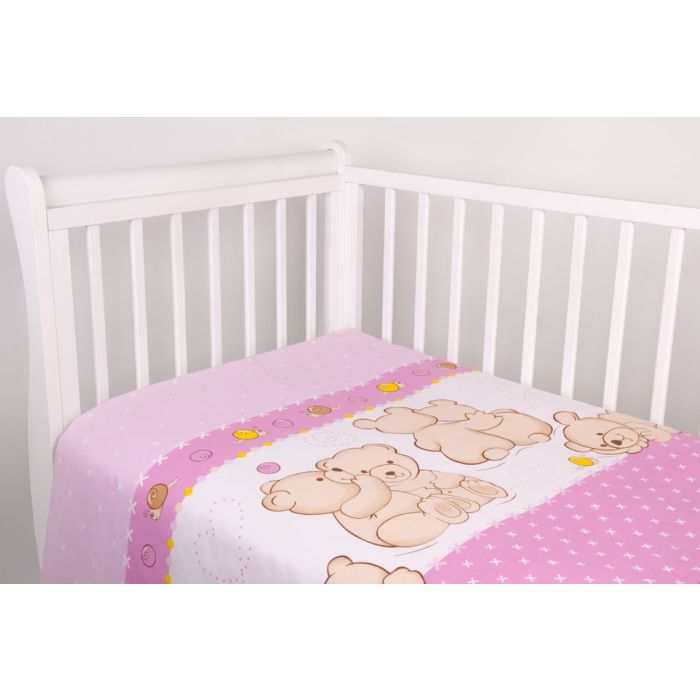 Gultasveļas komplekts ar aizsardzību "Lācīši", rozā