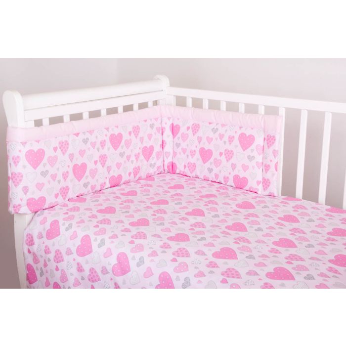 Gultasveļas komplekts ar aizsardzību "Sirsniņas" rozā
