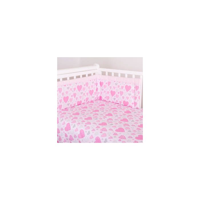 Gultasveļas komplekts ar aizsardzību "Sirsniņas" rozā