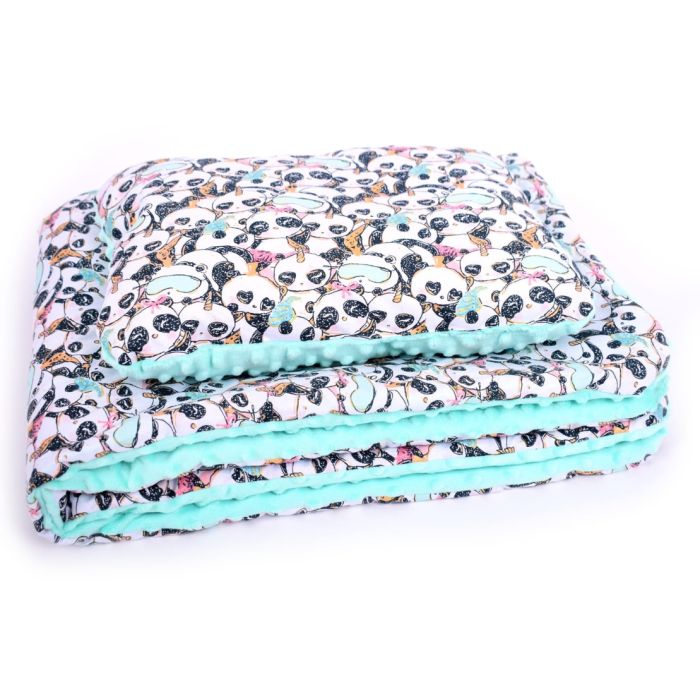 Komplekts ratiņiem "Turkus panda" sega 60x75cm un spilvens 35x25cm