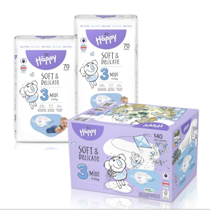 Autiņbiksītes bērniem BELLA Midi "3" 5-9kg 140 gab. Soft&Delicate 