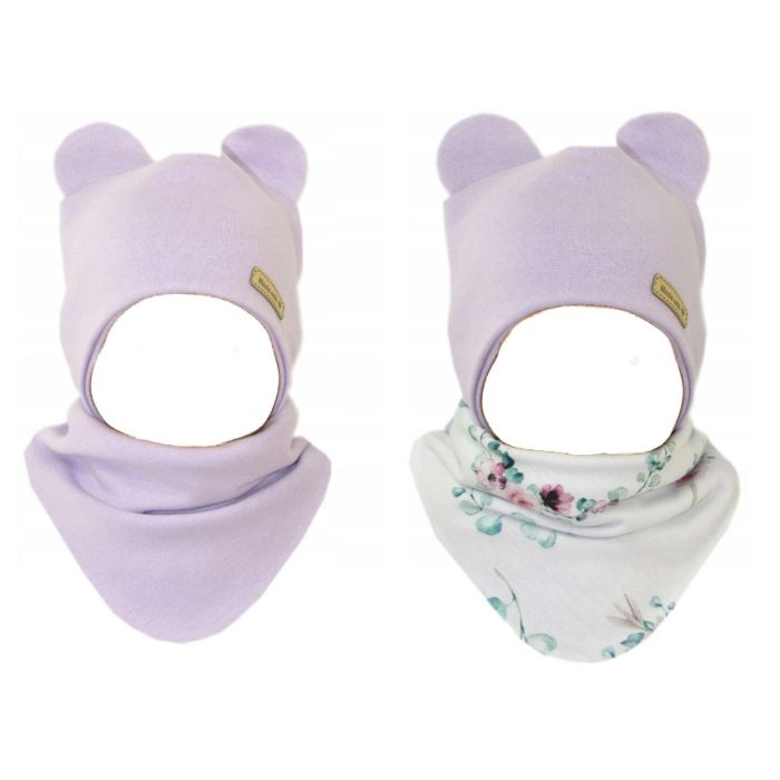 Zīdaiņu cepurīte ar šalli "Love" - Violet