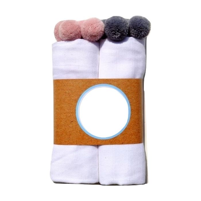 Autiņu komplekts 2 daļas "Lux pompom" pelēks-rozā