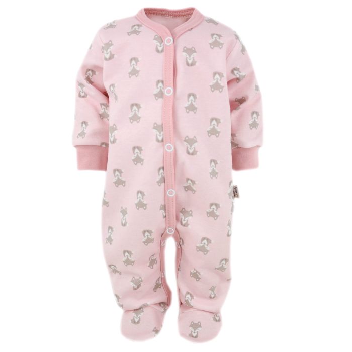 Zīdaiņu kokvilnas rāpulītis ar piedurknēm  "Fox" rozā