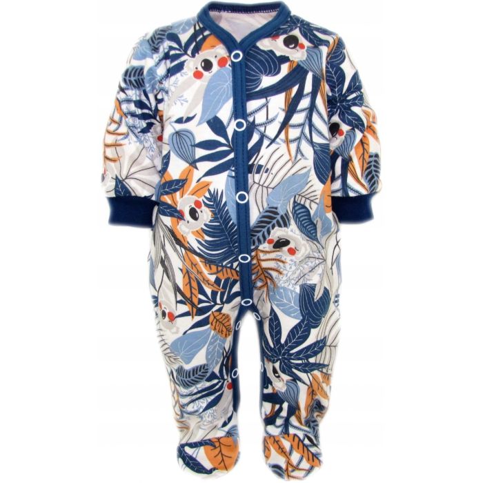 Zīdaiņu kokvilnas rāpulītis ar piedurknēm "Tropic" zils