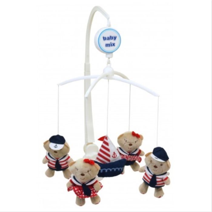 Muzikālais karuselis mazuļa gultiņai "Sailors" ar mīkstām mantiņām