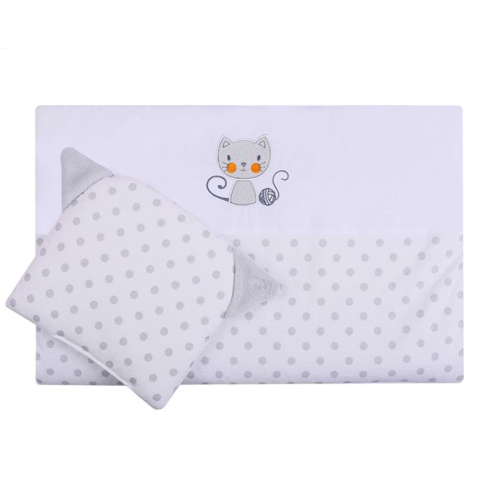 Komplekts ratiņiem spilvens un sega "Kitty" balts