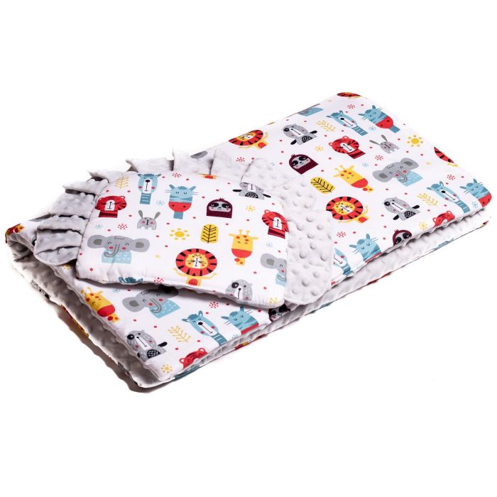 Komplekts ratiņiem spilvens un sega "Zoo"