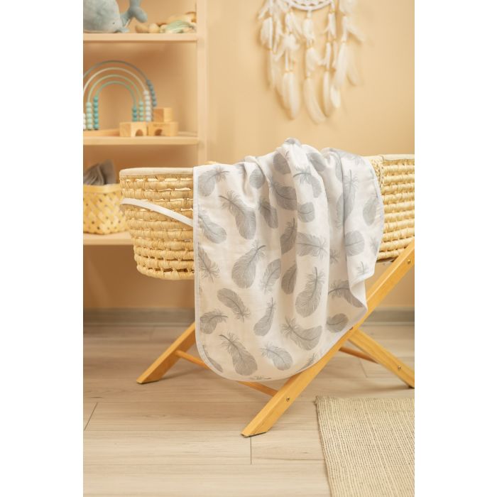 Bērnu muslīna sedziņa "Light feathers" 80x100 cm