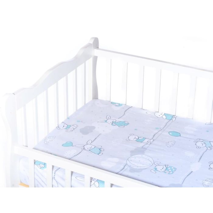 Bērnu palags ar gumiju "Bunny&Balloons"  120x60 tirkīza