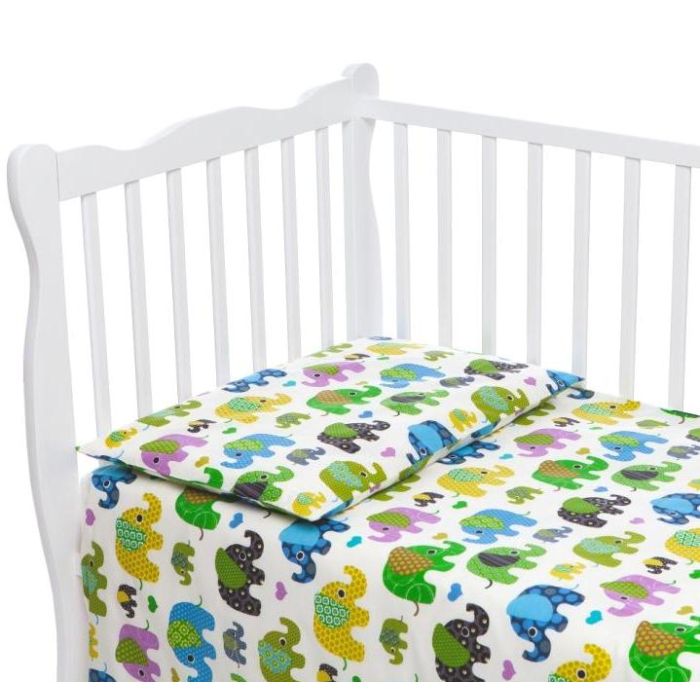 Zīdaiņu gultas veļa 135x100 "Zilonīši", zils