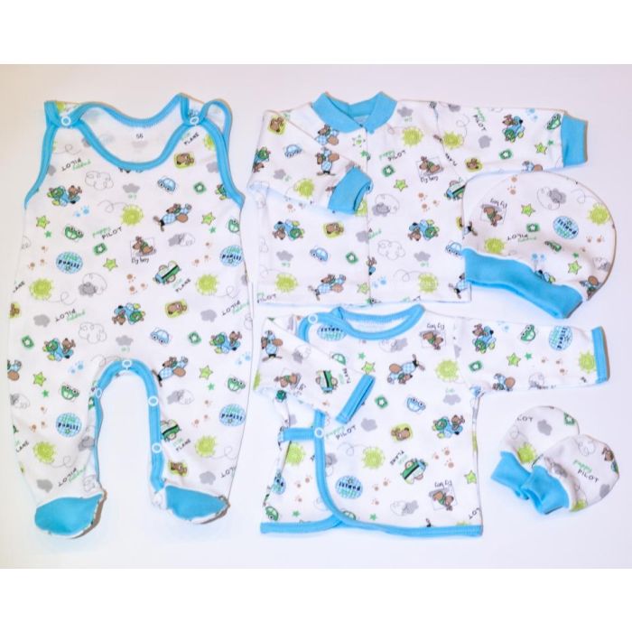 Kūdikio kraitelis - drabužėliai naujagimiui "Pilot" 5 dalių mėlynas