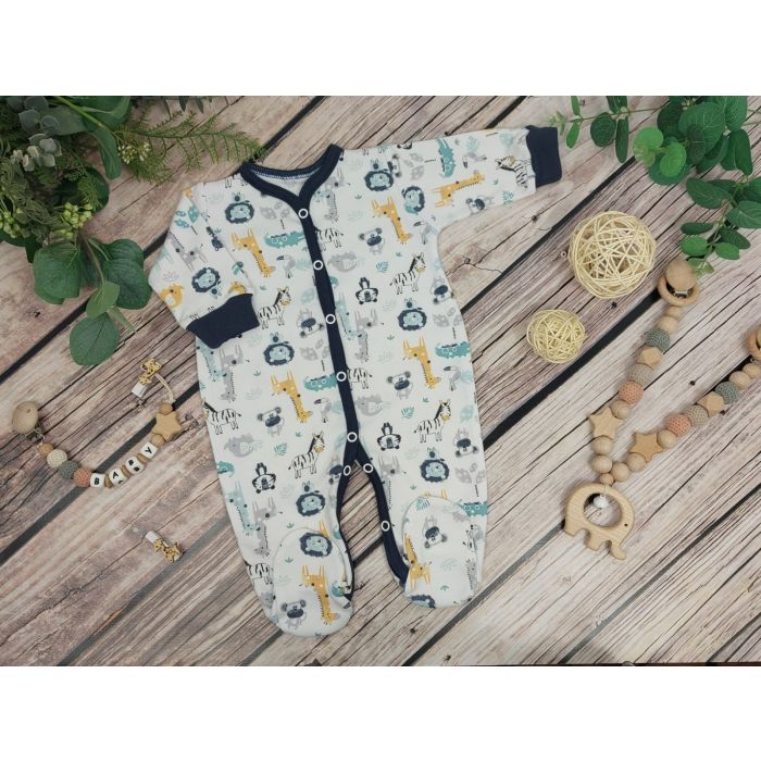 Zīdaiņu kokvilnas rāpulītis ar piedurknēm "Animals" navy