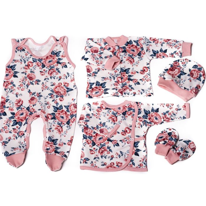 Kūdikio kraitelis - drabužėliai naujagimiui "Flora" 5 dalių 