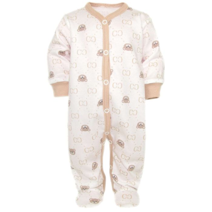 Zīdaiņu kokvilnas rāpulītis ar piedurknēm  "Bear glamour " beige