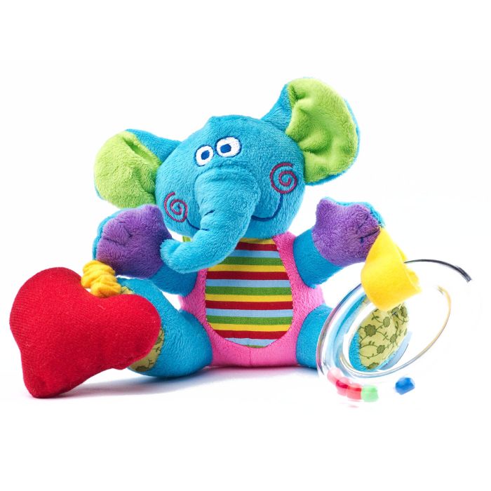 Mīksta izglītojoša mantiņa "Zilonītis" ar vibrofunkciju un grabuli