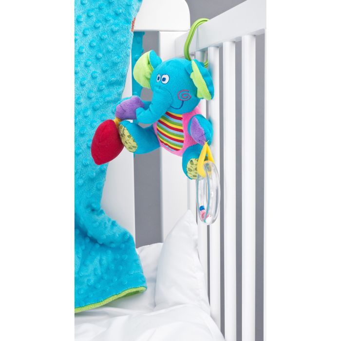 Mīksta izglītojoša mantiņa "Zilonītis" ar vibrofunkciju un grabuli