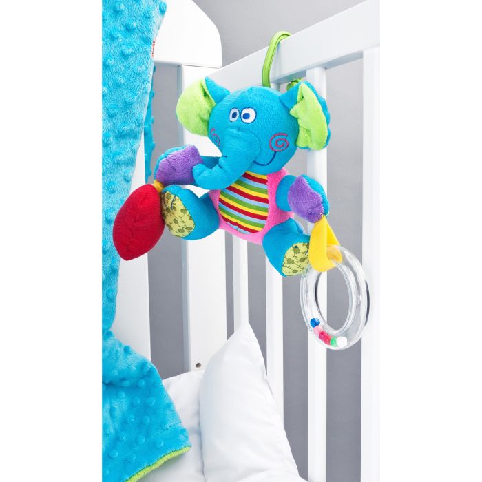 Mīksta izglītojoša mantiņa "Zilonītis" ar vibrofunkciju un grabuli