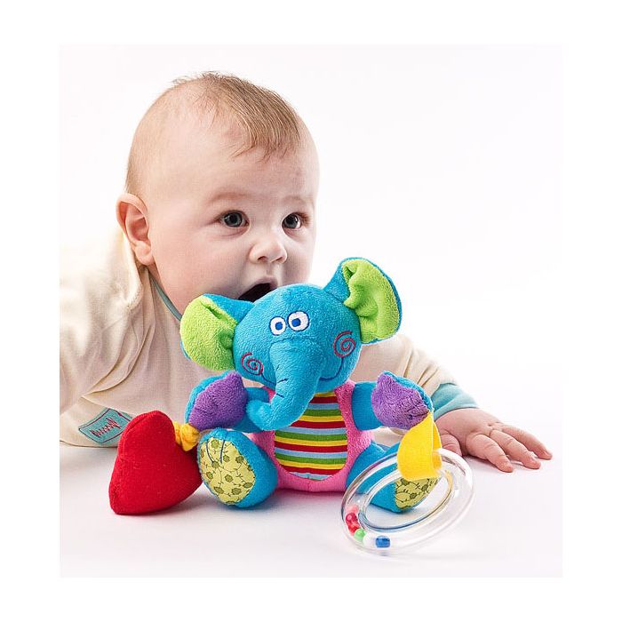 Mīksta izglītojoša mantiņa "Zilonītis" ar vibrofunkciju un grabuli