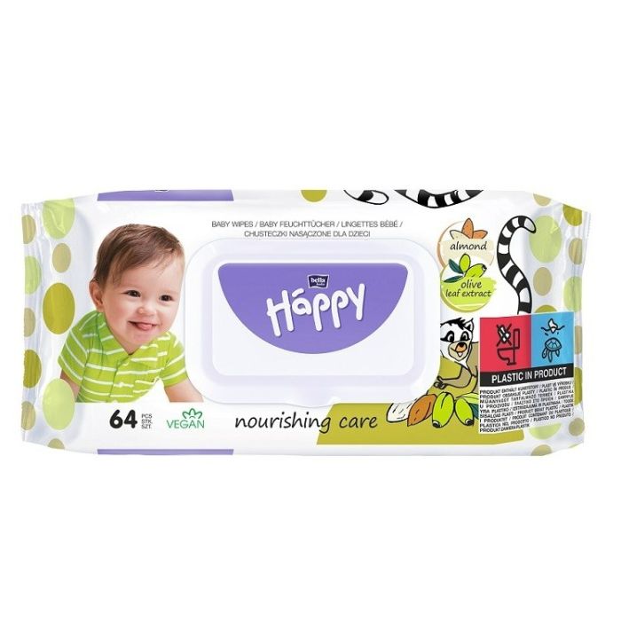Drėgnos servetėlės Bella Happy "Almond&Olive" 64 vnt