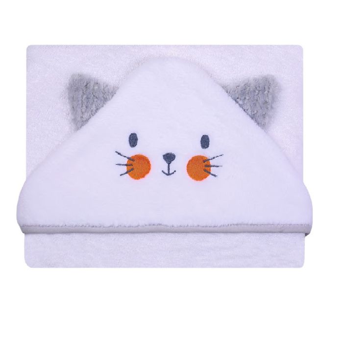 Dvielis ar kapuci "Cat" 100x100cm "frotte" balts