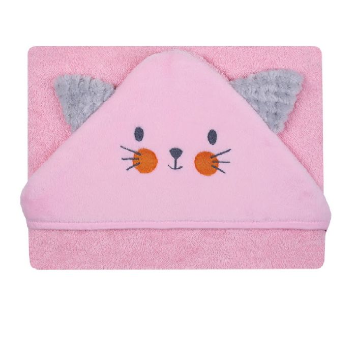 Dvielis ar kapuci "Cat" 100x100cm "frotte"  rozā