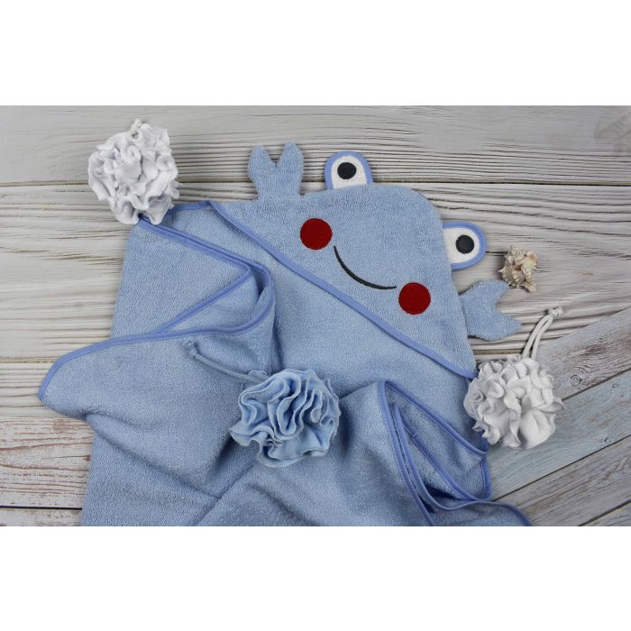 Dvielis ar kapuci "Crab" 120x100cm zils