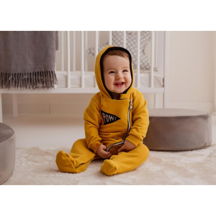 Zīdaiņu kokvilnas rāpulītis ar piedurknēm "Pow mustard" 