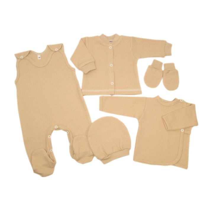 Kūdikio kraitelis - drabužėliai naujagimiui "Natural beige" 5 dalių 