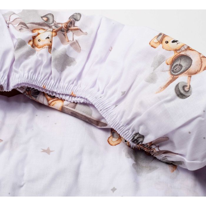 Bērnu palags ar gumiju  60x120 cm "Bear pilot beige" 