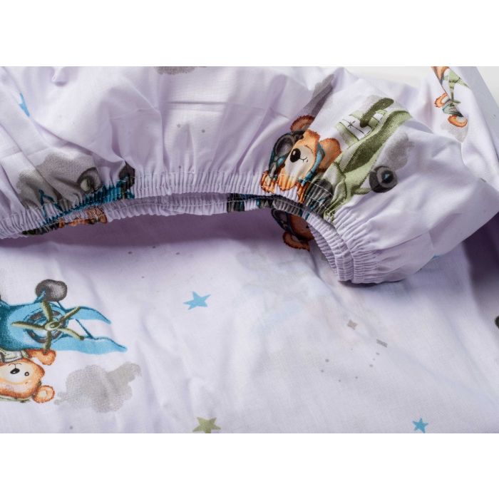 Bērnu palags ar gumiju  60x120 cm "Bear pilot blue" 