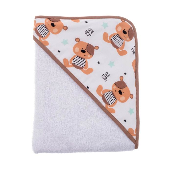 Dvielis ar kapuci  "Cute Teddy" 100x100cm "frotte", balts