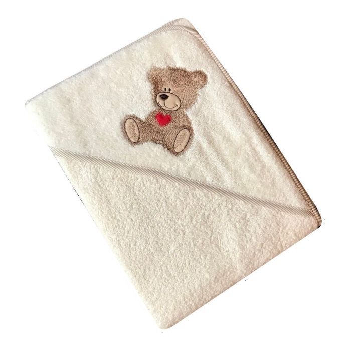 Dvielis ar kapuci "Teddy bear" 80x80cm "termofrotte" smilškrāsas