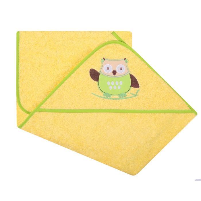 Dvielis ar kapuci "Owl" 80x80cm "termofrotte" dzeltens