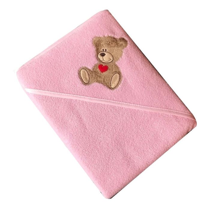 Dvielis ar kapuci "Teddy bear" 100x100cm "termofrotte" rozā