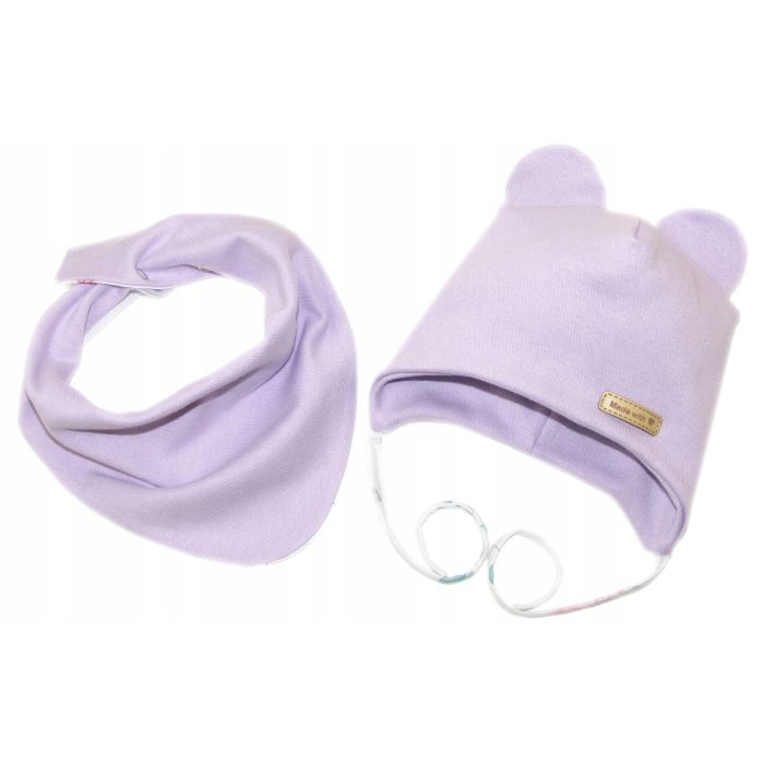 Zīdaiņu cepurīte ar šalli "Love" - Violet
