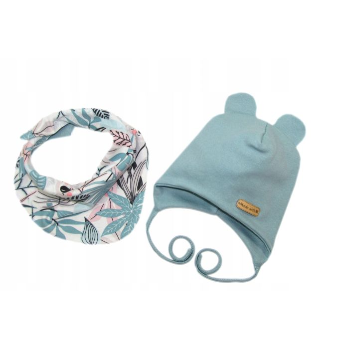 Zīdaiņu cepurīte ar šalli  "Love" - MINT