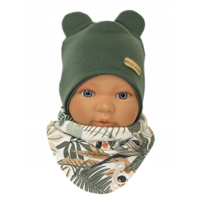 Zīdaiņu cepurīte ar šalli "Love" - KHAKI