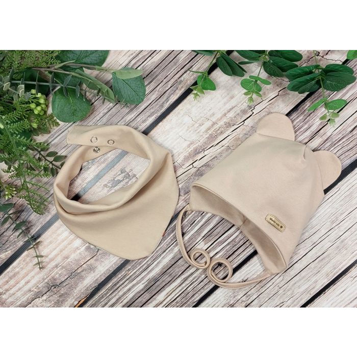 Zīdaiņu cepurīte ar šalli  "Love" - Beige bears