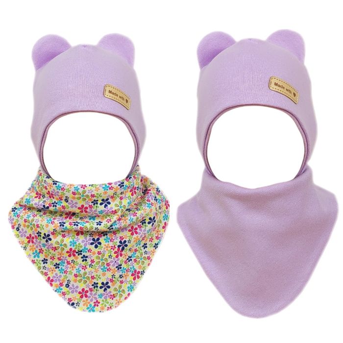 Zīdaiņu cepurīte ar šalli  "Flowers" 