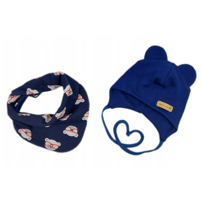 Zīdaiņu cepurīte ar šalli "Navy teddy" 